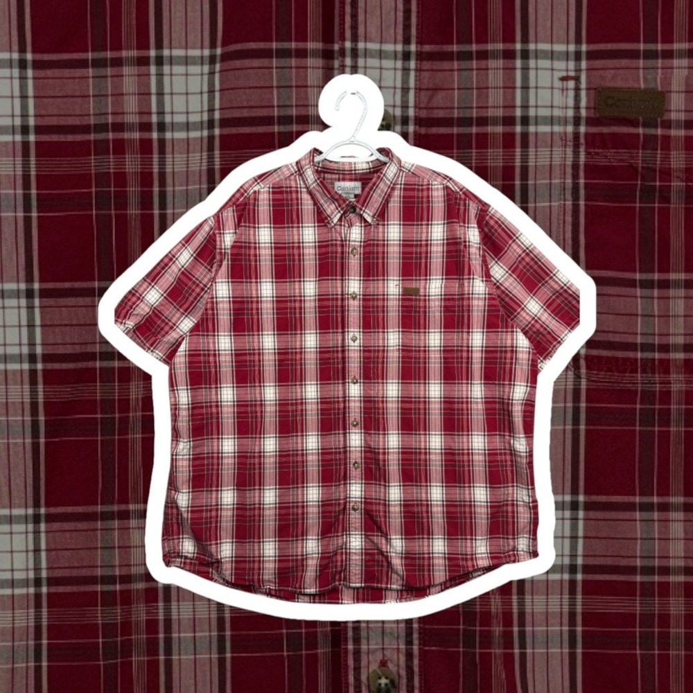 Carhartt Mens 3XLT Red White Plaid Lightweight Short Sleeve Button Down Shirt